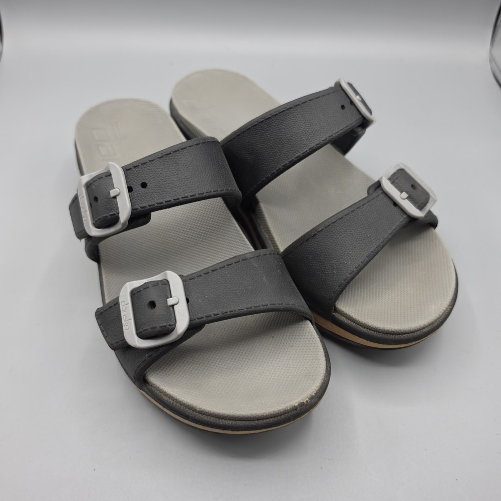 Dansko Kandi Sandals Womens 40 Black Rubber Platform Slides Strap Buckle Comfort